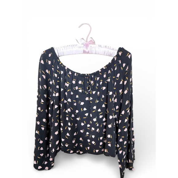 Billabong Tops - Billabong Womens Cropped Floral Peasant Blouse Black PinkTop Size L